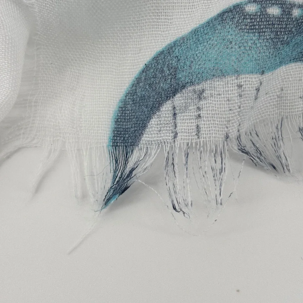 JC Sunny Just Classic Blue Octopus Print 100% Cotton Scarf Frayed Edge 28x70 - Picture 6 of 7